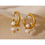 Natural Pearls Stainless Steel Waterproof Huggie Hoop Earrings