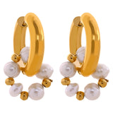 Natural Pearls Stainless Steel Waterproof Huggie Hoop Earrings