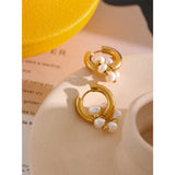 Natural Pearls Stainless Steel Waterproof Huggie Hoop Earrings