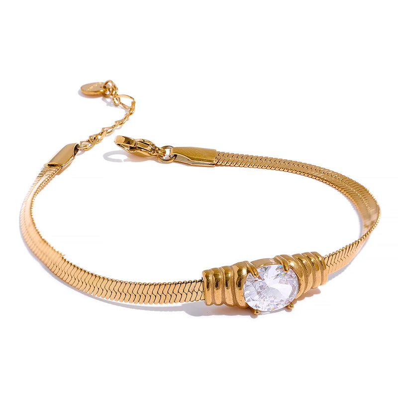 CZ Snake Chain Stainless Steel Bracelet Bangle for Women