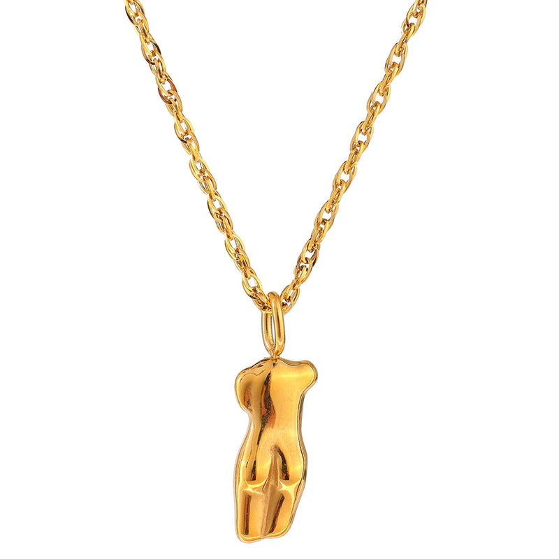 Stainless Steel Pendant Necklace 18K Plated Metal Jewelry Set