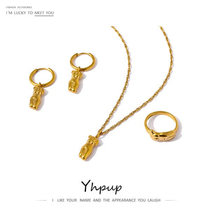Stainless Steel Pendant Necklace 18K Plated Metal Jewelry Set