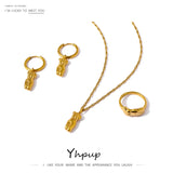 Stainless Steel Pendant Necklace 18K Plated Metal Jewelry Set