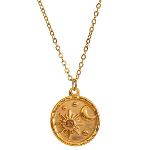 Celestial Sun Moon Pendant Necklace Stainless Steel Charm Jewelry