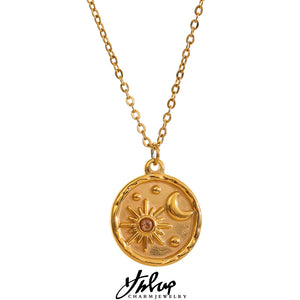 Celestial Sun Moon Pendant Necklace Stainless Steel Charm Jewelry
