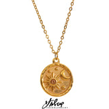 Celestial Sun Moon Pendant Necklace Stainless Steel Charm Jewelry