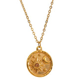 Celestial Sun Moon Pendant Necklace Stainless Steel Charm Jewelry