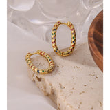 Rainbow CZ Hoop Earrings High Cubic Zirconia Geometric Hollow Charm Jewelry