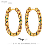 Rainbow CZ Hoop Earrings High Cubic Zirconia Geometric Hollow Charm Jewelry