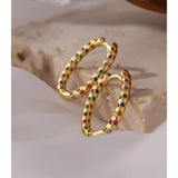 Rainbow CZ Hoop Earrings High Cubic Zirconia Geometric Hollow Charm Jewelry