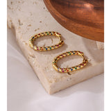 Rainbow CZ Hoop Earrings High Cubic Zirconia Geometric Hollow Charm Jewelry