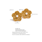 Flower Pearls Stud Earrings Stainless Steel Waterproof Jewelry Women
