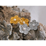 Flower Pearls Stud Earrings Stainless Steel Waterproof Jewelry Women