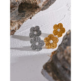 Flower Pearls Stud Earrings Stainless Steel Waterproof Jewelry Women