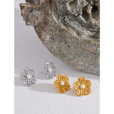 Flower Pearls Stud Earrings Stainless Steel Waterproof Jewelry Women