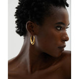 Geometric Drop Hoop Earrings Stainless Steel