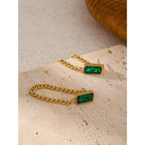 Green Crystal Chain Drop Earrings Stainless Steel Jewelry