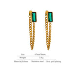 Green Crystal Chain Drop Earrings Stainless Steel Jewelry