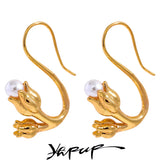 Pearls Tulip Flower Earrings 18K PVD Copper Jewelry