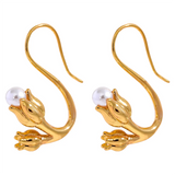 Pearls Tulip Flower Earrings 18K PVD Copper Jewelry