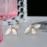 Shell Flower Stud Earrings Simulated Pearls Jewelry for Women