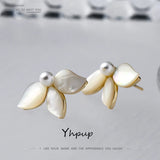 Shell Flower Stud Earrings Simulated Pearls Jewelry for Women
