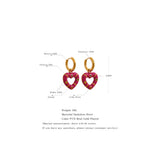 Pink Enamel Heart Drop Hoop Earrings Zircon Charm Jewelry