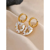 Pink Enamel Heart Drop Hoop Earrings Zircon Charm Jewelry
