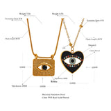 Geometric Square Heart Charm Eye Pendant Necklace Stainless Steel Jewelry