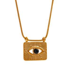 Geometric Square Heart Charm Eye Pendant Necklace Stainless Steel Jewelry