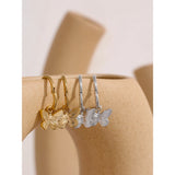 Golden Butterfly Dangle Hoop Earrings Stainless Steel Jewelry Women