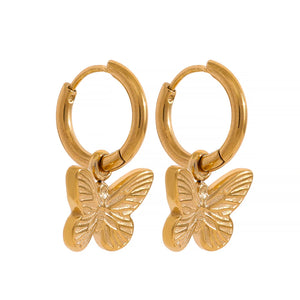 Golden Butterfly Dangle Hoop Earrings Stainless Steel Jewelry Women