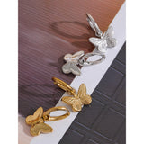 Golden Butterfly Dangle Hoop Earrings Stainless Steel Jewelry Women