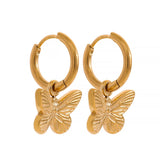 Golden Butterfly Dangle Hoop Earrings Stainless Steel Jewelry Women