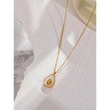 Golden Fruit Pendant Necklace Stainless Steel Avocado Shell Charm