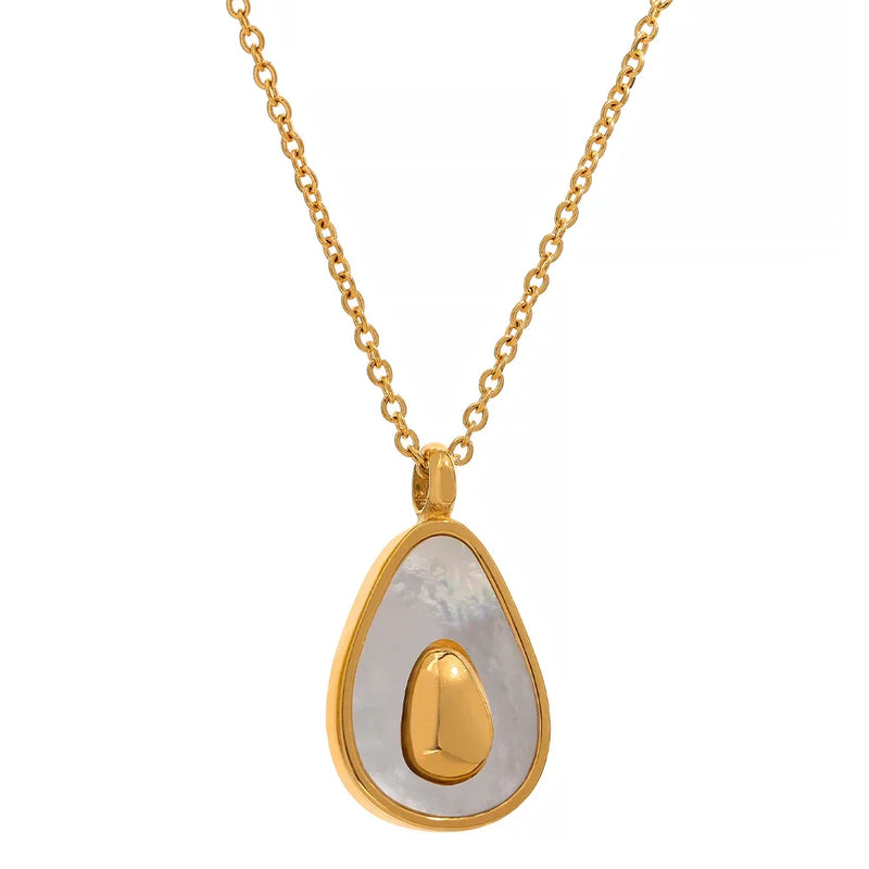 Golden Fruit Pendant Necklace Stainless Steel Avocado Shell Charm