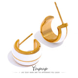 Golden Hoop Earrings Enamel Small Round Stainless Steel Texture