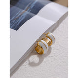 Golden Hoop Earrings Enamel Small Round Stainless Steel Texture