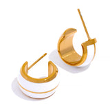 Golden Hoop Earrings Enamel Small Round Stainless Steel Texture