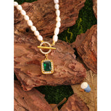 Freshwater Pearls Chain CZ Pendant Choker Necklace