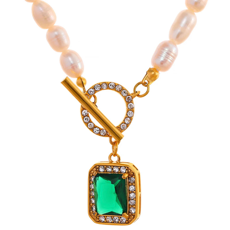 Freshwater Pearls Chain CZ Pendant Choker Necklace