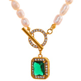 Freshwater Pearls Chain CZ Pendant Choker Necklace