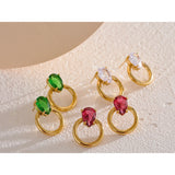 Green CZ Round Steel Moissanite Stud Earrings Tarnish-Free Charm CZ Jewelry