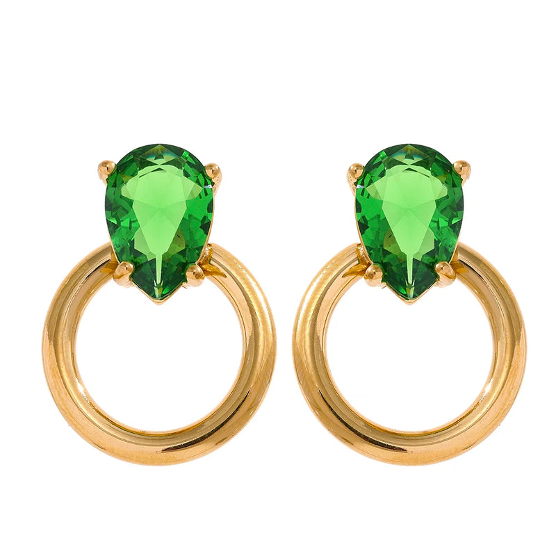 Green CZ Round Steel Moissanite Stud Earrings Tarnish-Free Charm CZ Jewelry