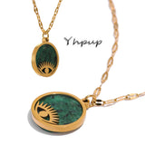 Green Stone Eye Pendant Necklace Stainless Steel Jewelry Gift