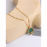 Green Stone Eye Pendant Necklace Stainless Steel Jewelry Gift