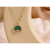 Green Stone Eye Pendant Necklace Stainless Steel Jewelry Gift