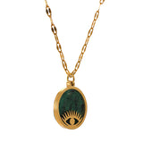 Green Stone Eye Pendant Necklace Stainless Steel Jewelry Gift