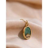 Green Stone Eye Pendant Necklace Stainless Steel Jewelry Gift
