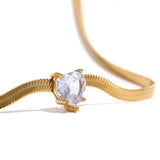 Heart CZ Snake Chain Stainless Necklace Golden Waterproof Charm